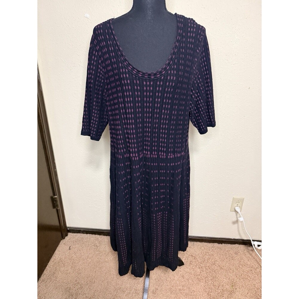 Catherines Women's 1X Polka Dot Midi Sweater Dress 3/4 Sleeve Flowy Stretch Knit